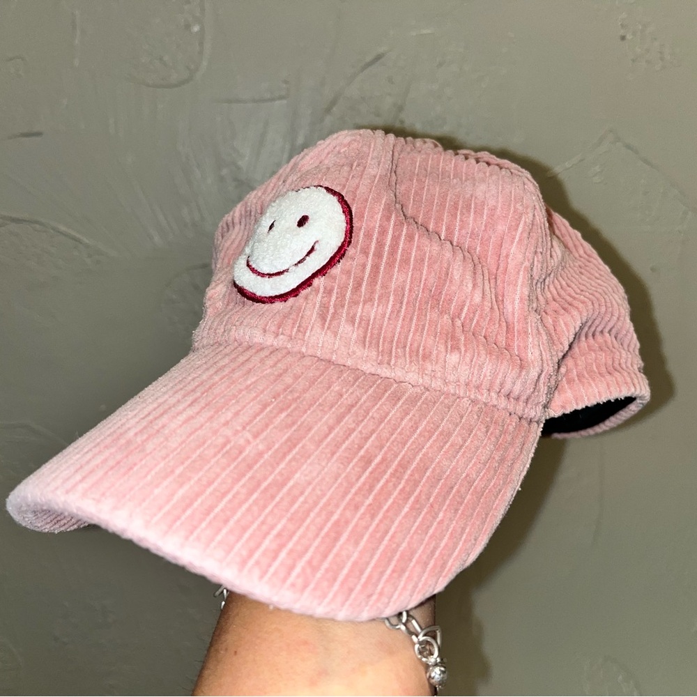 David and Young Pink Corduroy Women’s Cap with Smiley Face